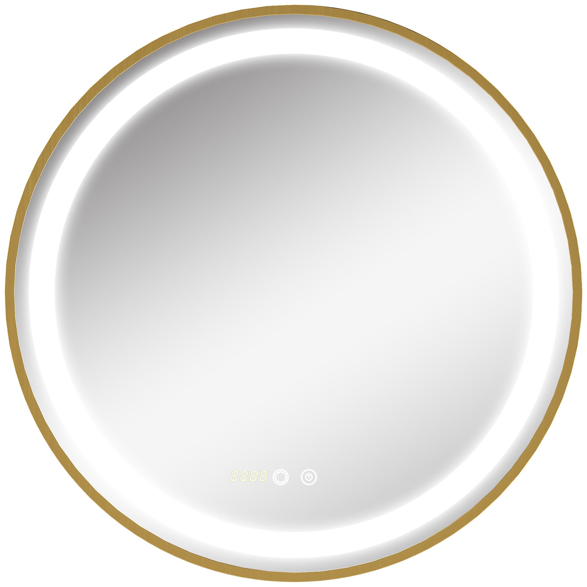 Round Illuminated Bathroom Mirrors Dimmable LED Lighted Wall Mount Mirror w/ 3 Colours, Time Display, Memory Function, 60cm