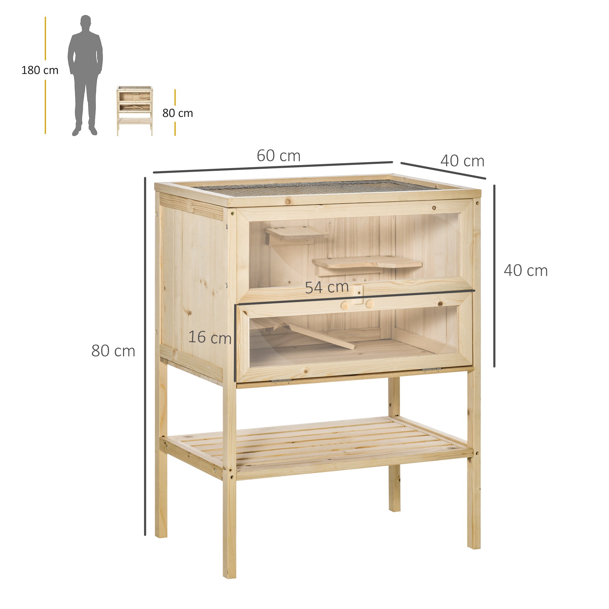 3 Tiers Wooden Hamster Cage Fir Wood Mouse Guinea Rodent Mice House Pet Play Small Animals 60L x 40W x 80H cm