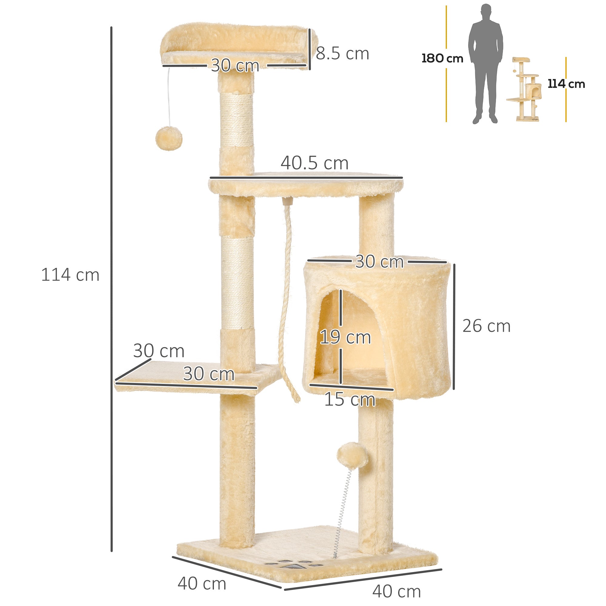 Cat Tree House, 114H cm-Beige