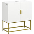 Modern Under Sink Storage Cabinet with Gold Legs and Embossed Doors - White