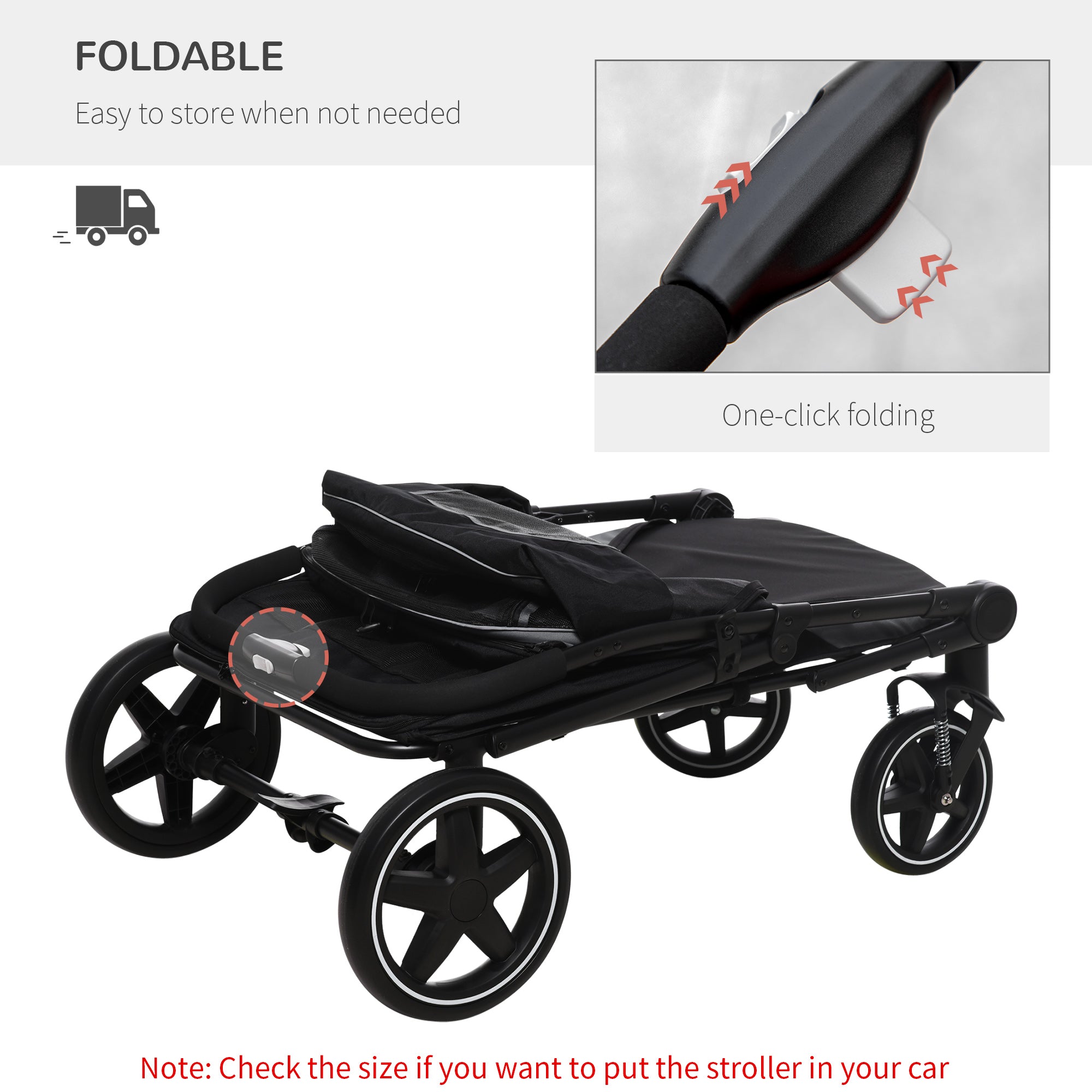 One-Click Foldable Pet Stroller, with Universal Wheels, Shock absorber, for Medium and Large Dogs - Grey