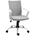 Linen Swivel Office Desk Chair with Wheels, Adjustable Height & Armrests - Light Grey