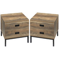 Set of 2 Retro Bedside Tables with Metal Frame and Drawers - Coffee