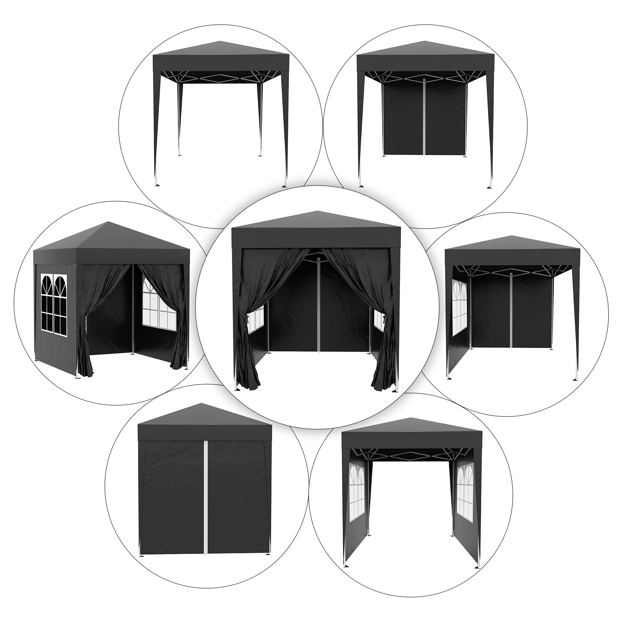 2x2m Garden Pop Up Gazebo Shelter Canopy w/ Removable Walls and Carrying Bag for Party and Camping, Black