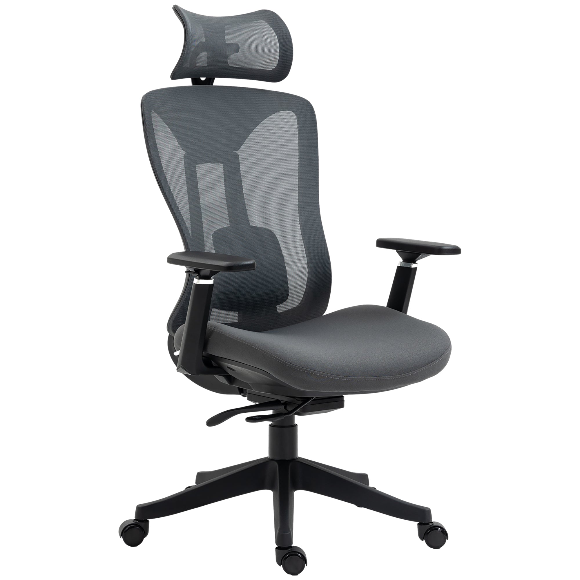 Mesh Office Chair, Reclining Desk Chair with Adjustable Headrest, Lumbar Support, 3D Armrest, Sliding Seat, Swivel Wheels, Grey