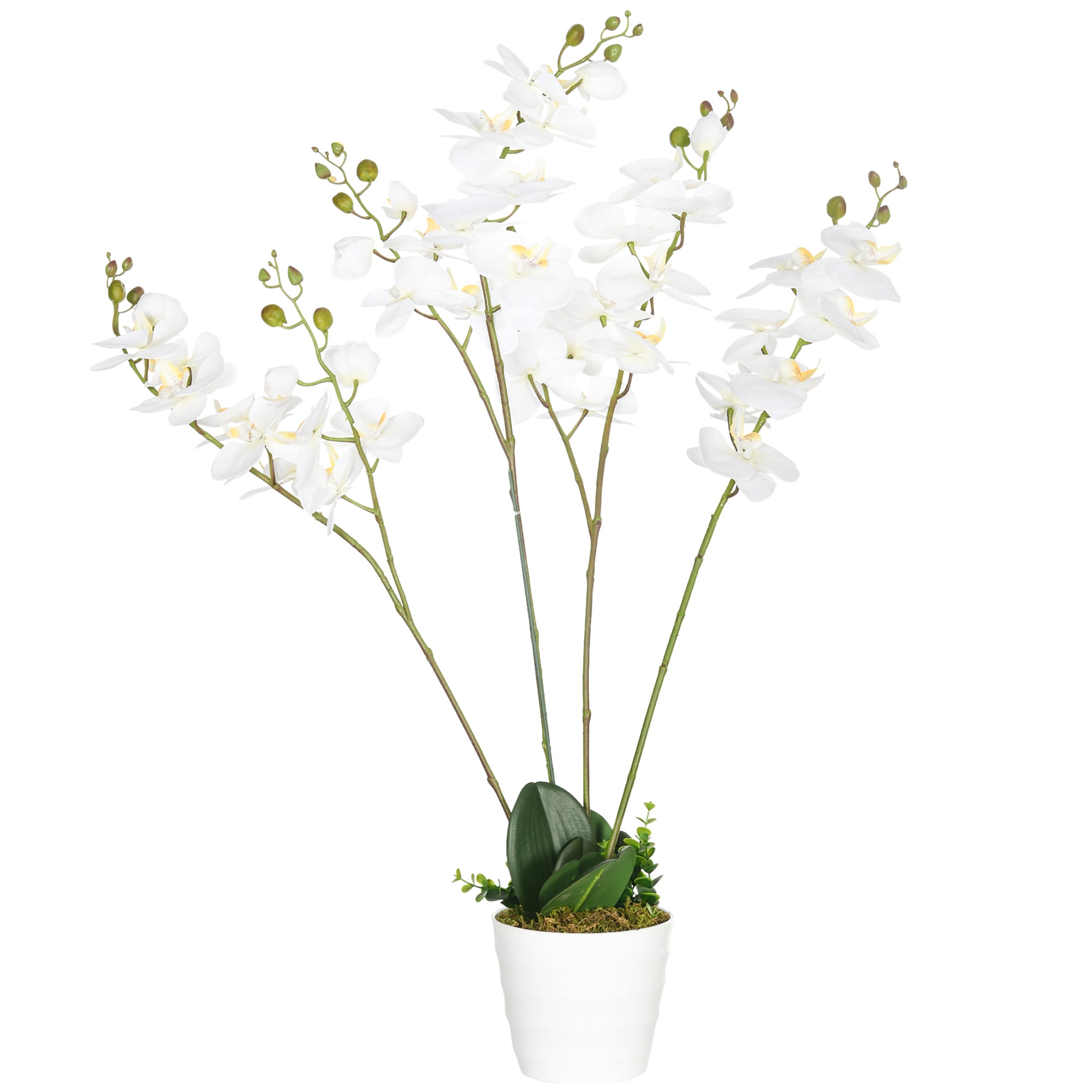 Artificial Orchid Plant in Pot, Artificial Flowers Fake Orchid Phalaenopsis for Home Decor Wedding, 17x17x14cm, White