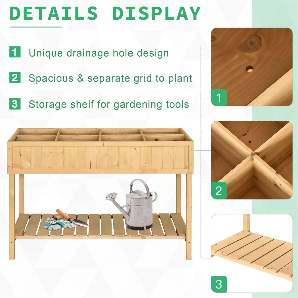 Garden Wooden Planters, Flower Box Raised, Rectangular 8 Compartment Plant Stand, Oak Tone