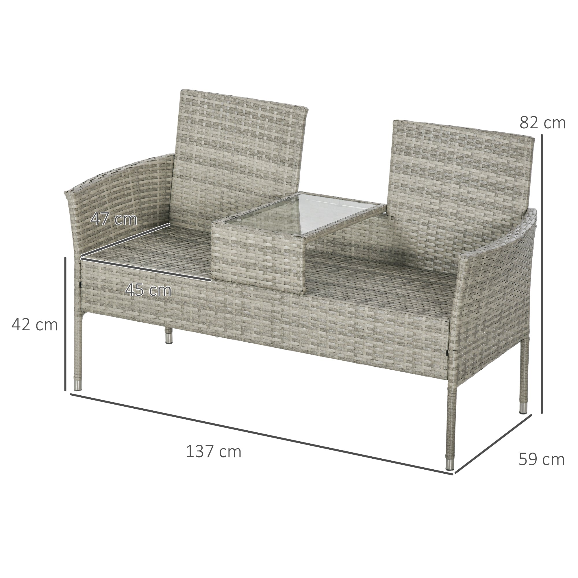 2 Piece Rattan Loveseat Set with Glass Table and Cushions - Mixed Grey