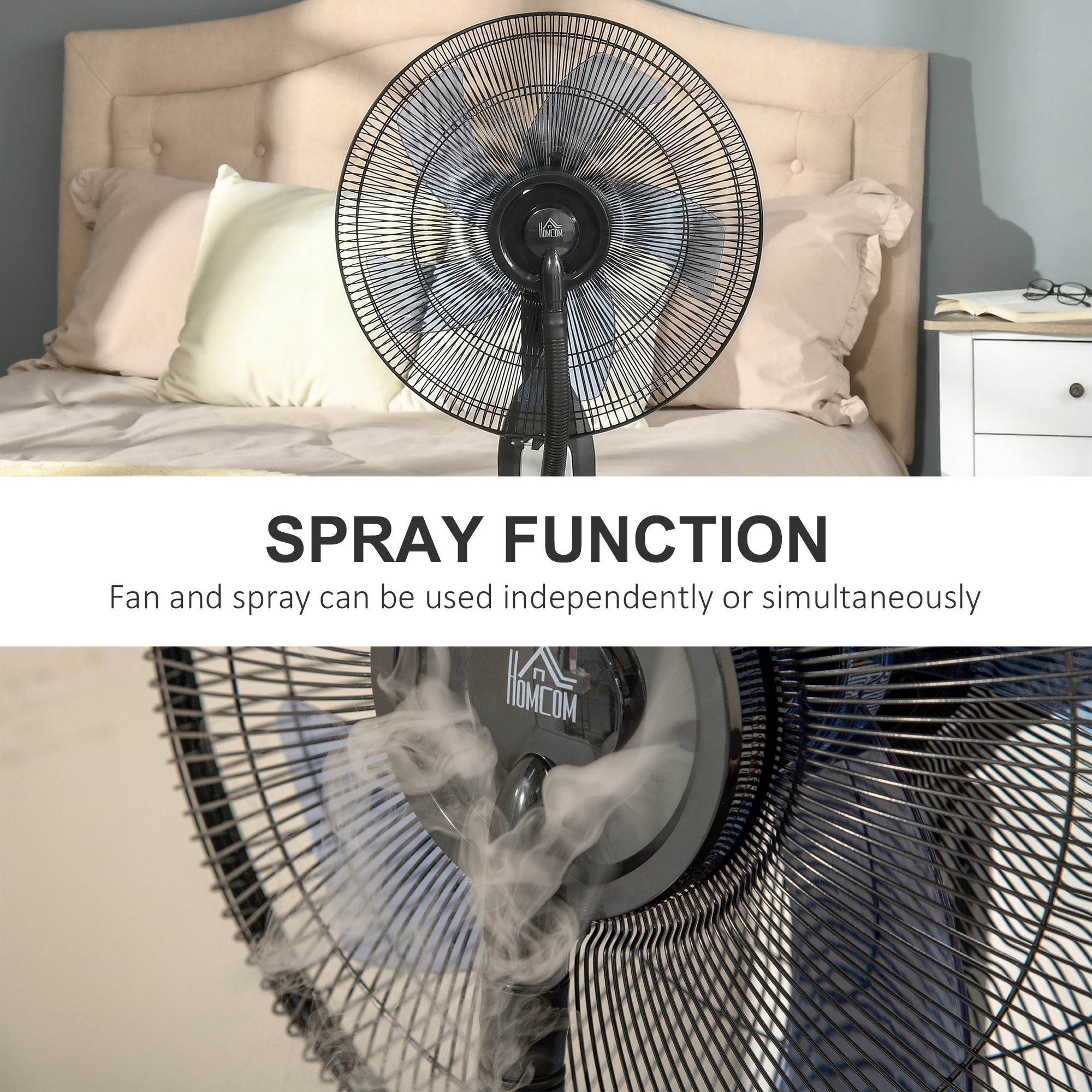 Pedestal Fan with Water Mist Spray, Standing Fan, Humidifying Misting Fan with 3 Speeds, 2.8L Water Tank, Black