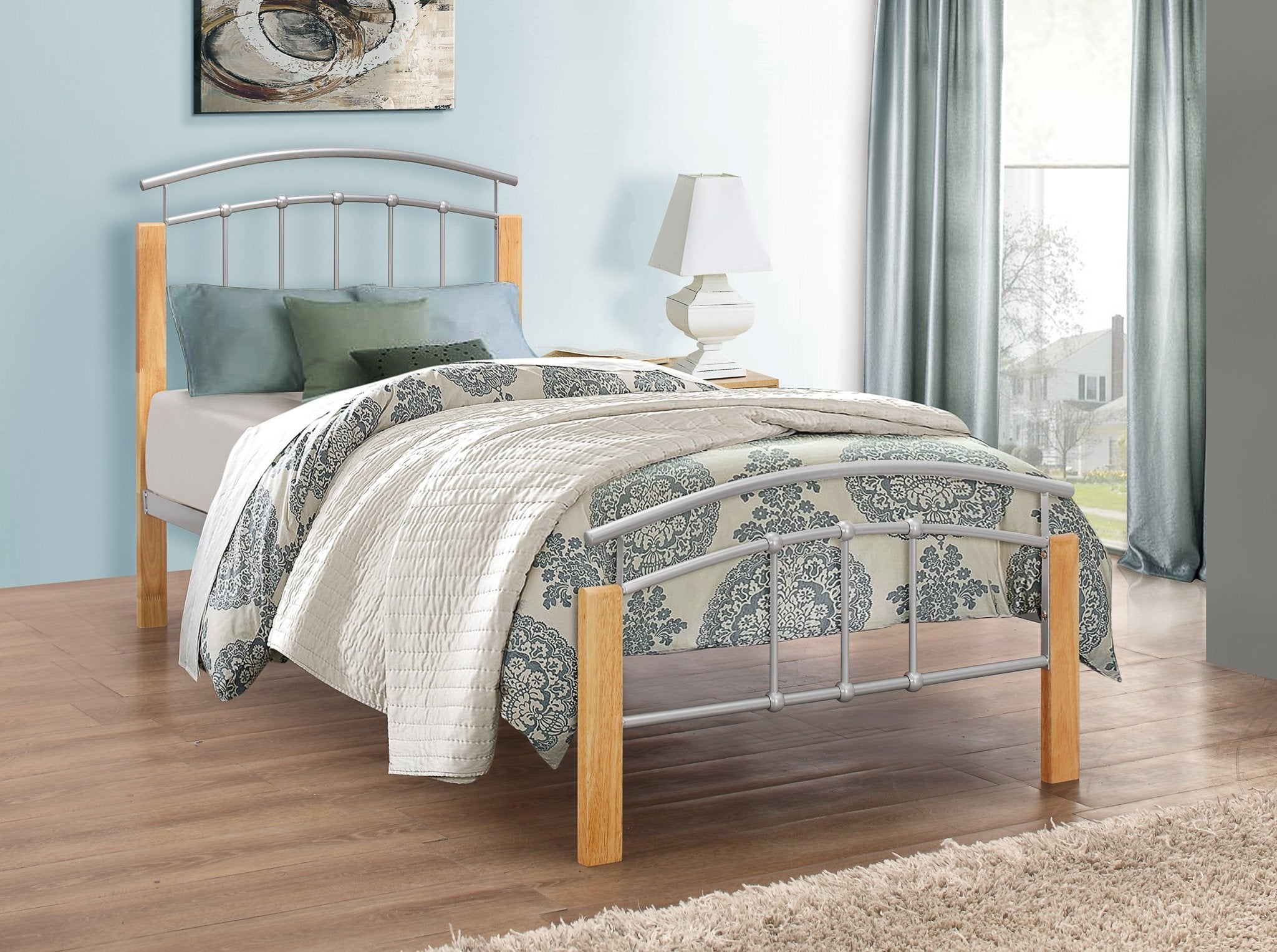 Tetras Single Bed - Beech & Silver - Bedzy UK modern and affordable home furniture England