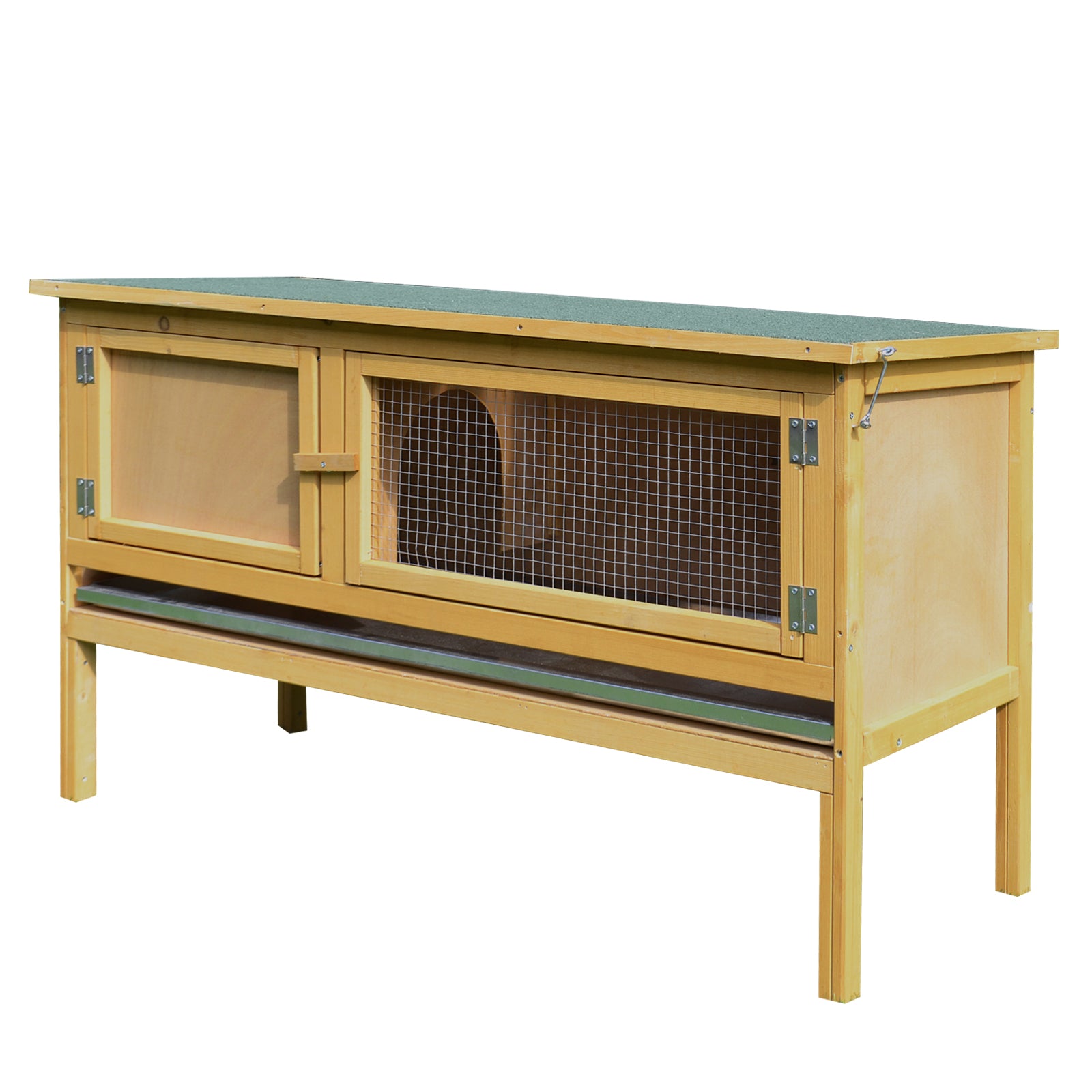 Wooden Rabbit Hutch Bunny Cage Outdoor Small Animal House w/Hinged Top Slide out Tray 115 x 44.3 x 65 cm