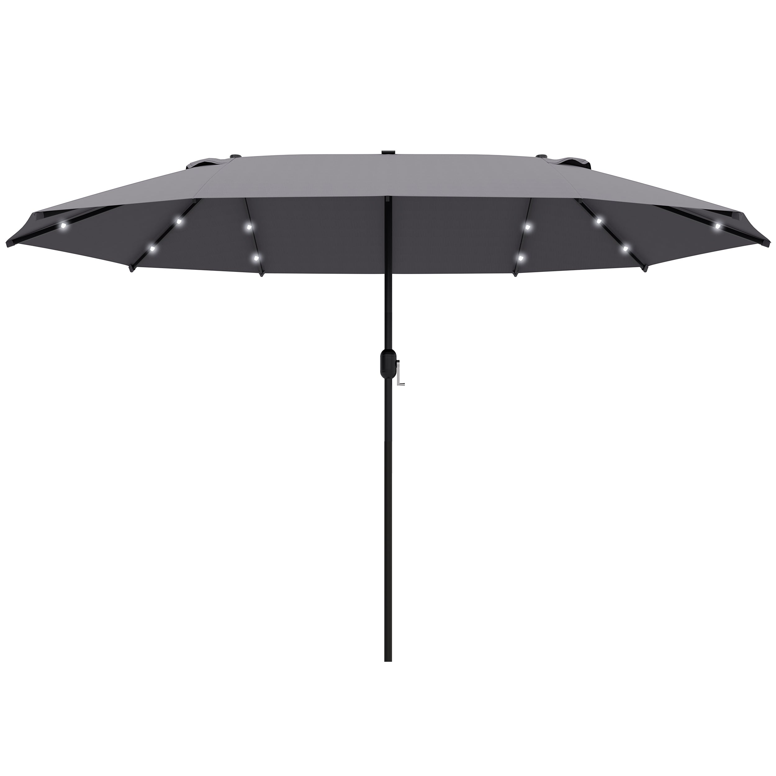 4.4m Double-Sided Sun Umbrella Garden Parasol Patio Sun Shade Outdoor with LED Solar Light , Dark Grey