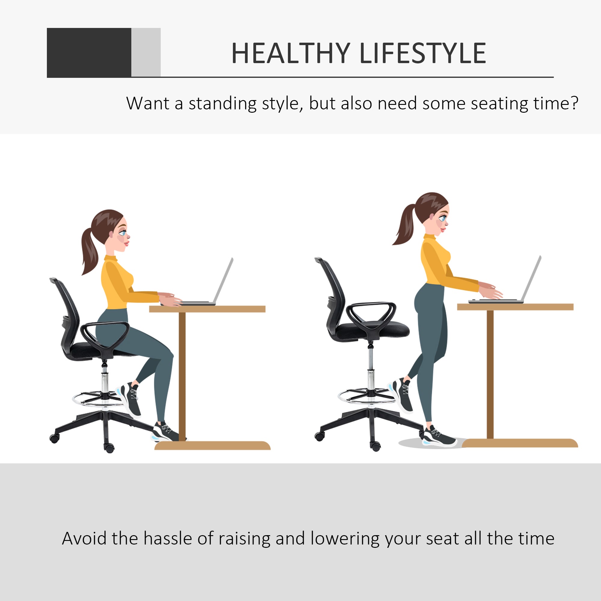 Ergonomic Mesh Back Drafting Chair Tall Office Chair with Adjustable Height and Footrest 360° Swivel