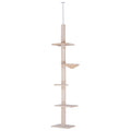 Floor to Ceiling 5-Tier Cat Tree Tower with Scratching Post 230-260cm - Beige