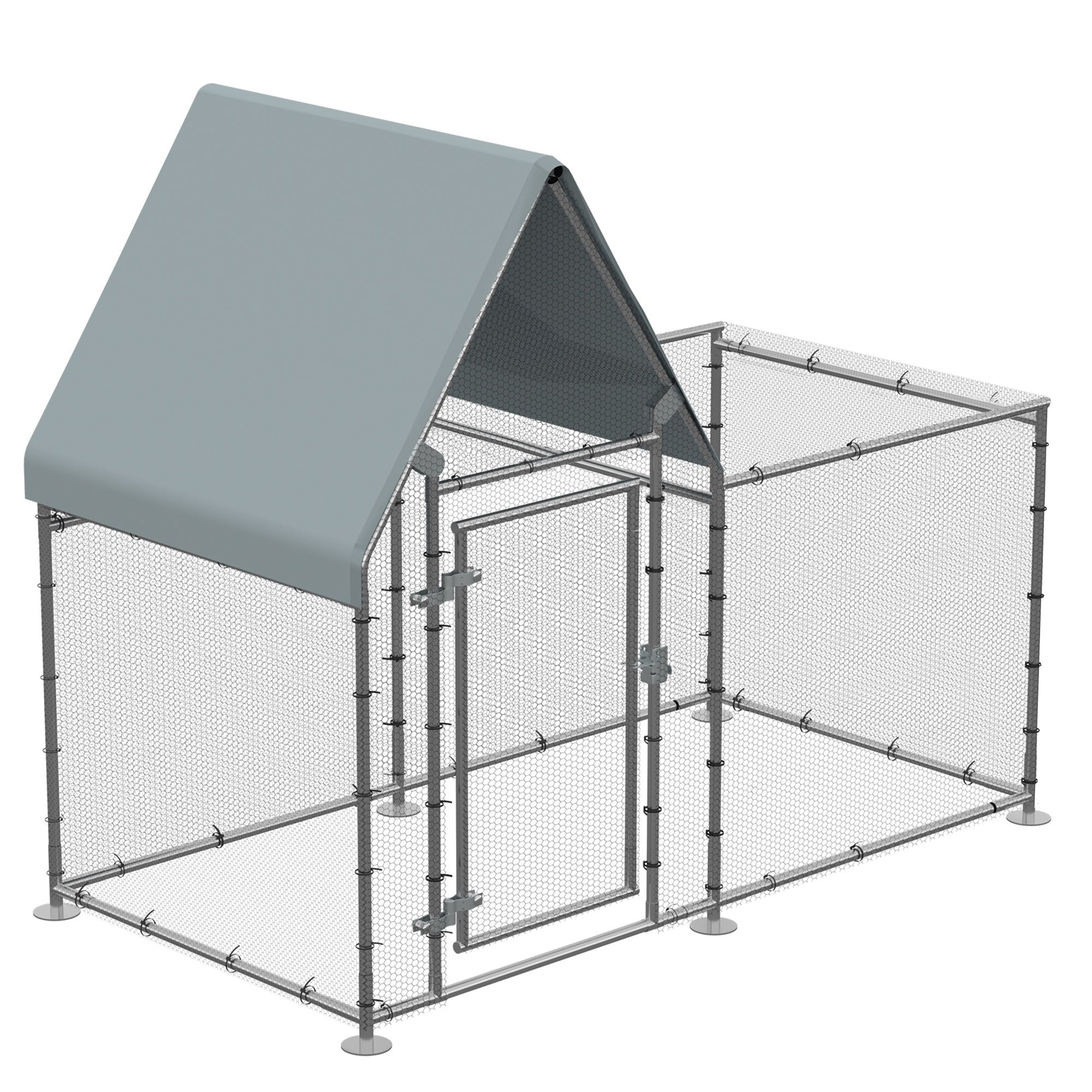 Chicken Run Coop, Large Galvanized Walk In Chicken House, Hen Poultry House Cage, Rabbit Hutch Metal Enclosure Outdoor, 200 x 105 x 172cm