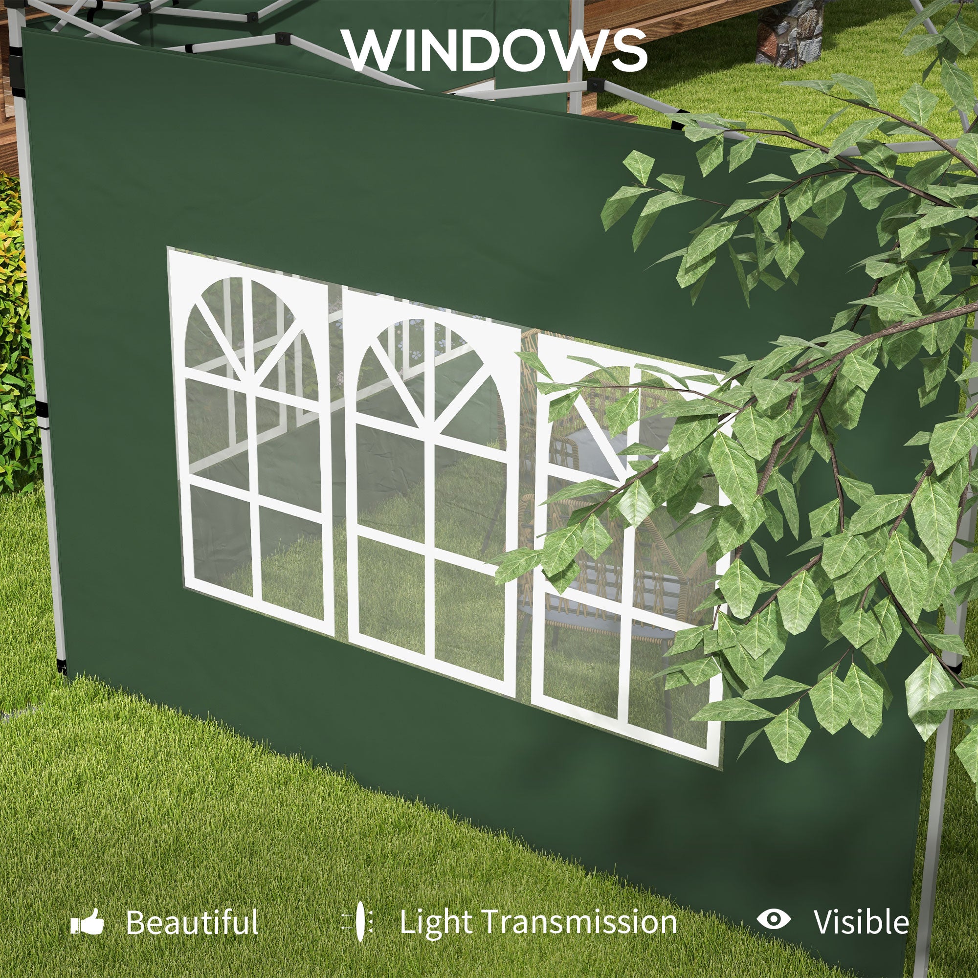 2 Pack Gazebo Side Panels with Window for 3x3 or 3x4m Canopy - Green