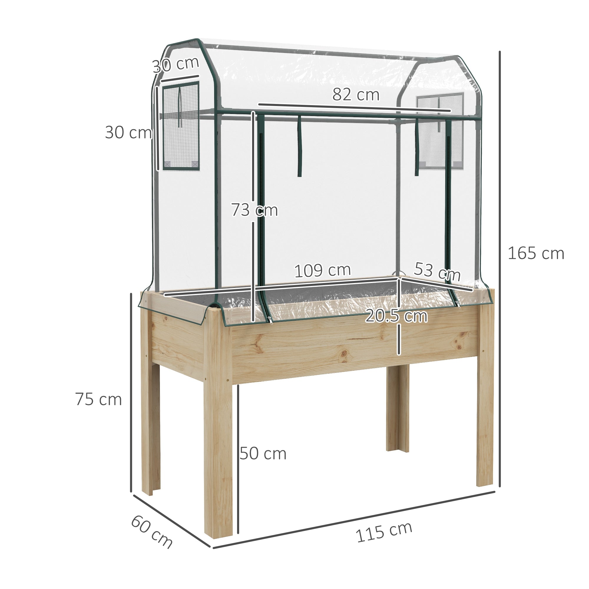 Wooden Planter Box with Greenhouse Cover and Bed Liner, Raised Garden Bed for Vegetables, Flowers, Herbs