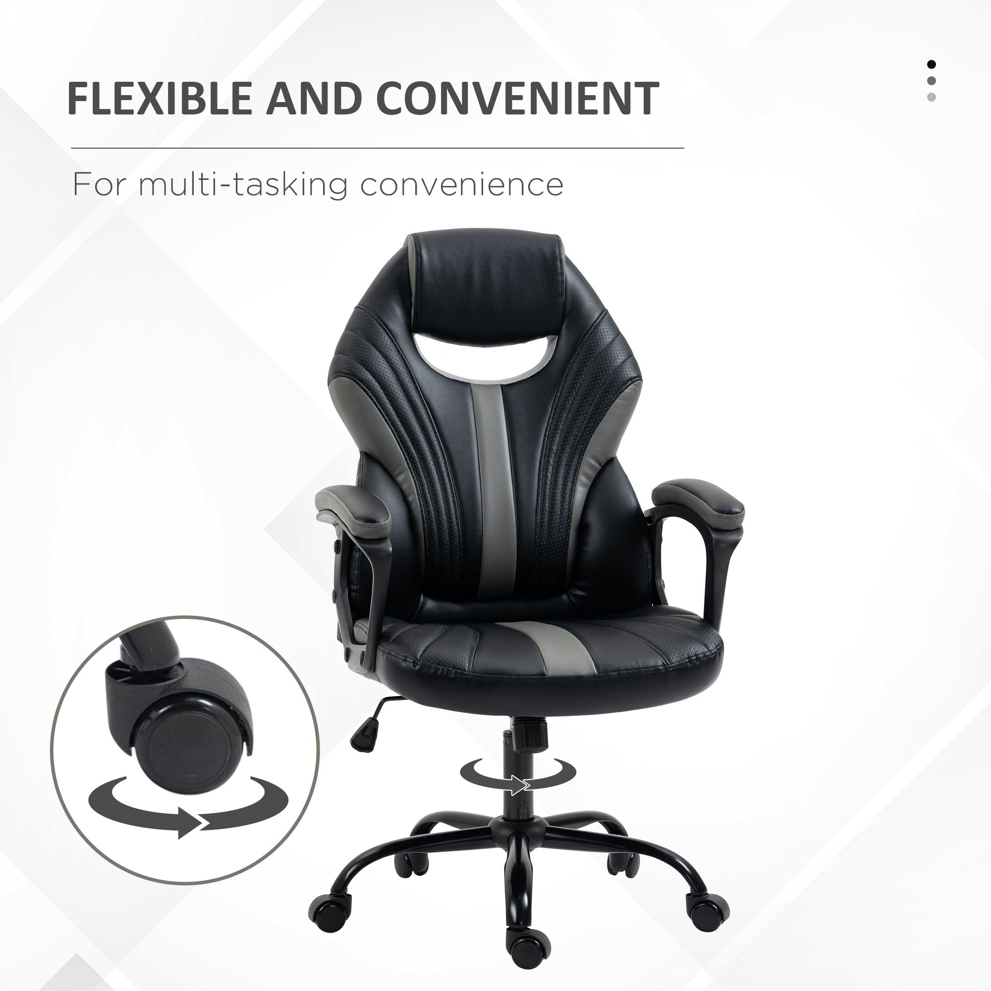 Racing Gaming Chair, Home Office Computer Desk Chair, Faux Leather Gamer Chair with Swivel Wheels, Black Grey