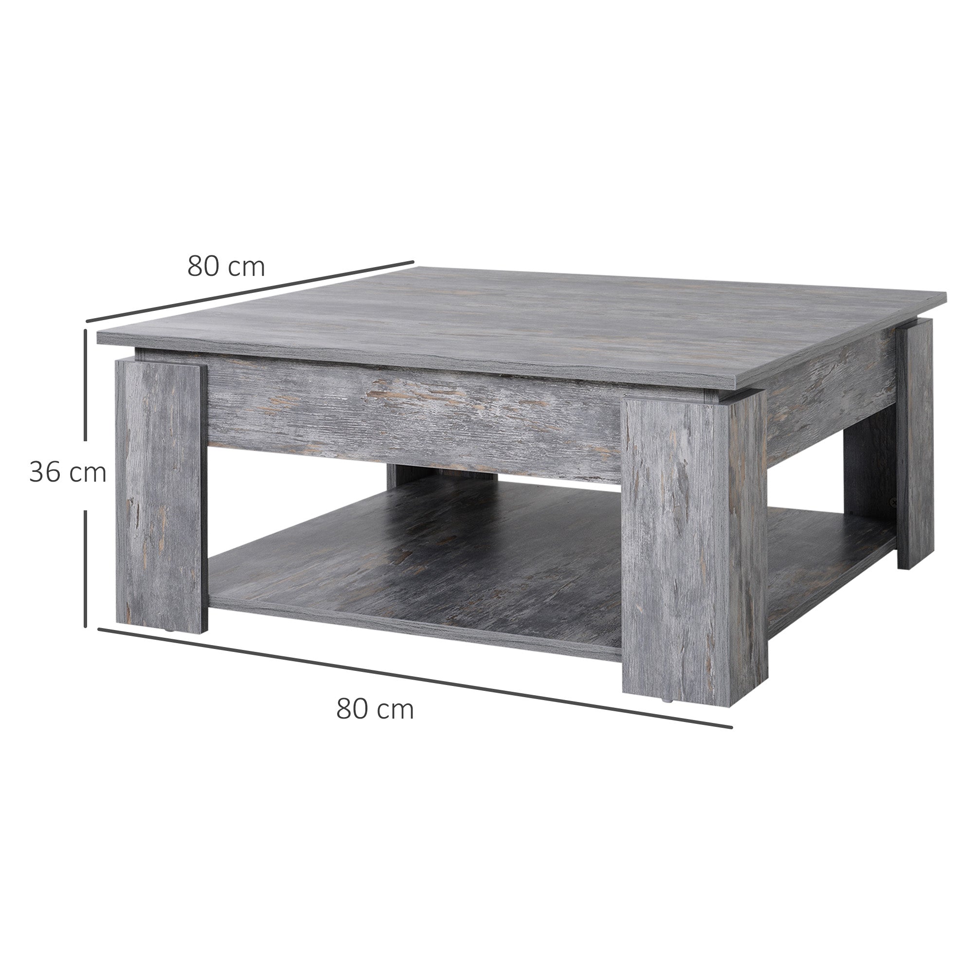 2 Tier Wood Coffee Table Side Table Bottom Storage Shelf Simple Modern Living Room Grey Wood Grain