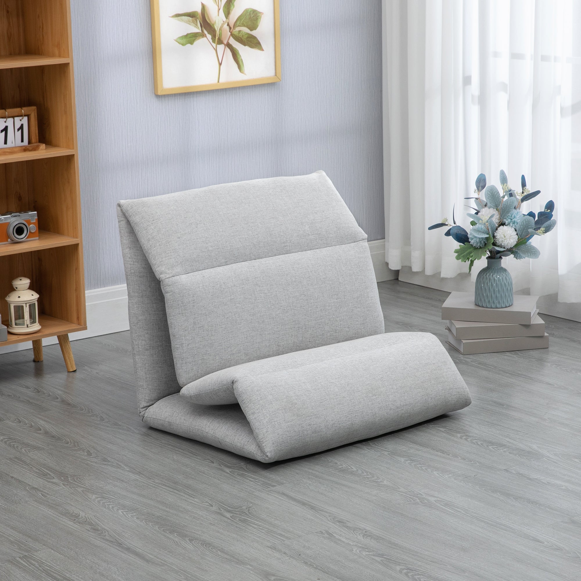 Adjustable Floor Chair with Back Support, Folding Chair Bed, Lazy Sofa Bed for Gaming, Meditation, Reading, Grey