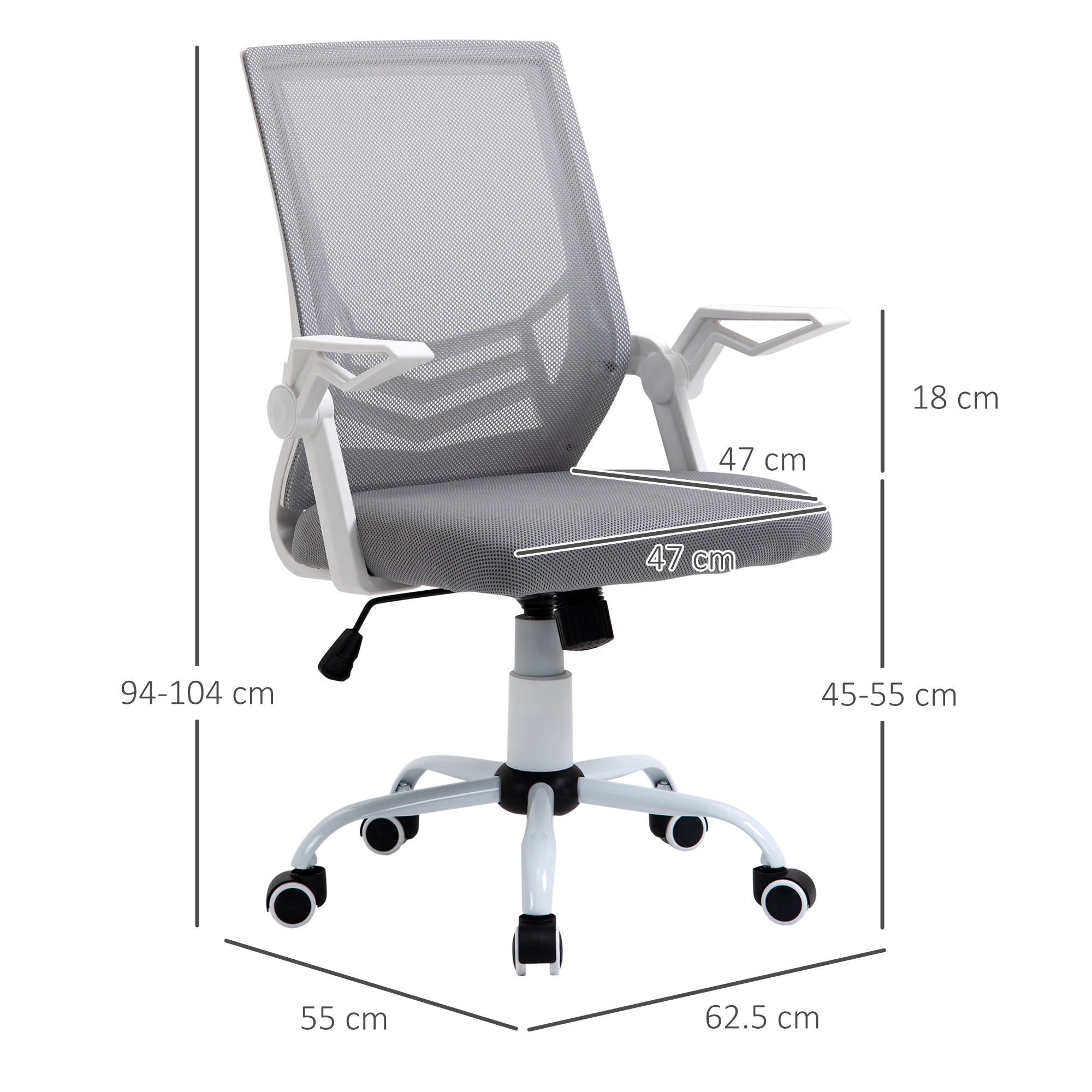 Mesh Office Chair Swivel Task Computer Desk Chair for Home with Lumbar Back Support, Adjustable Height, Flip-Up Arm, Grey