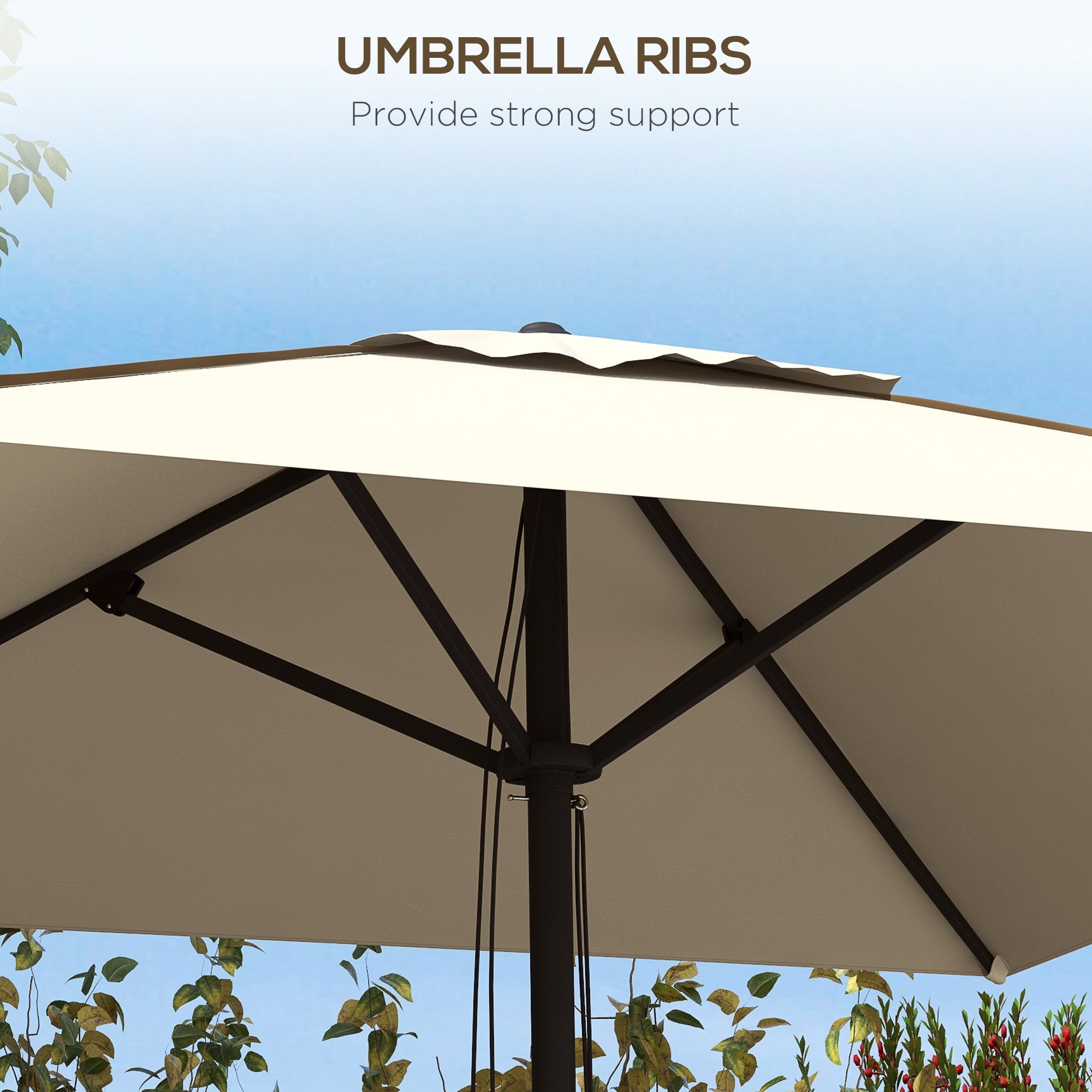 Patio Parasol Umbrella with Vent, Garden Market Table Umbrella Sun Shade Canopy with Piping Side, Beige