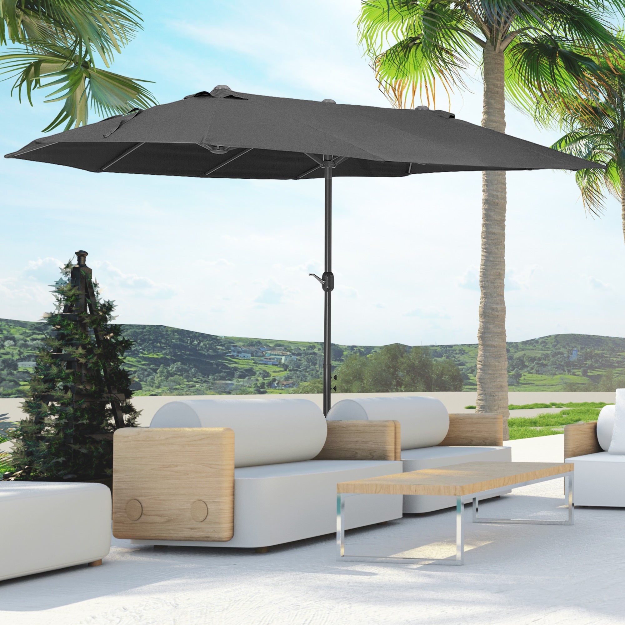 4.6m Double-Sided Patio Parasol Sun Umbrella-Black