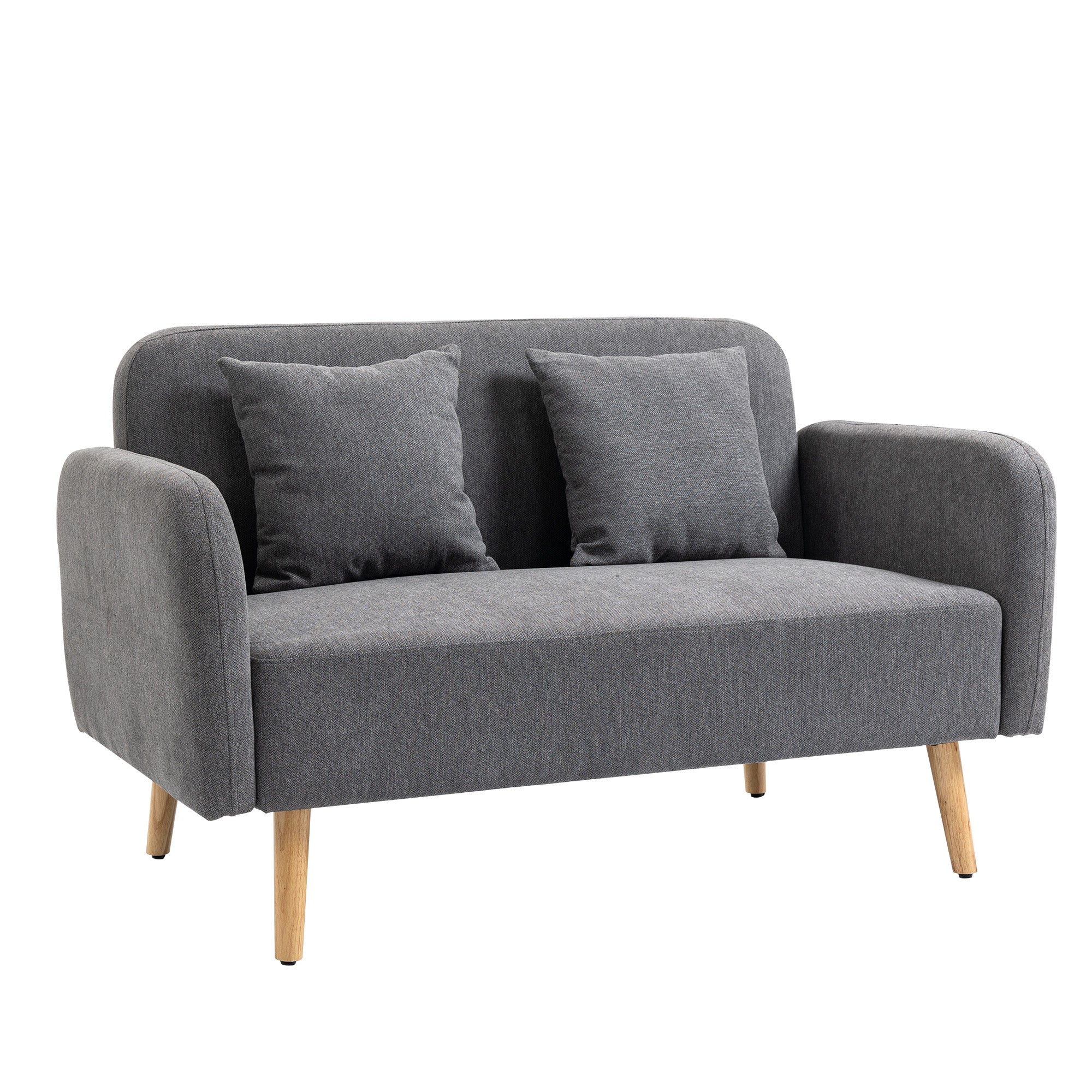 2-Seat Loveseat Sofa Chenille Fabric Upholstered Couch with Rubberwood Legs, Grey