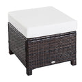 Rattan Footstool with Padded Water-Resistant Cushion - Brown