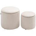 Set of 2 Modern Storage Ottomans with Removable Lids, Fabric Footstools and Dressing Table Stools - White