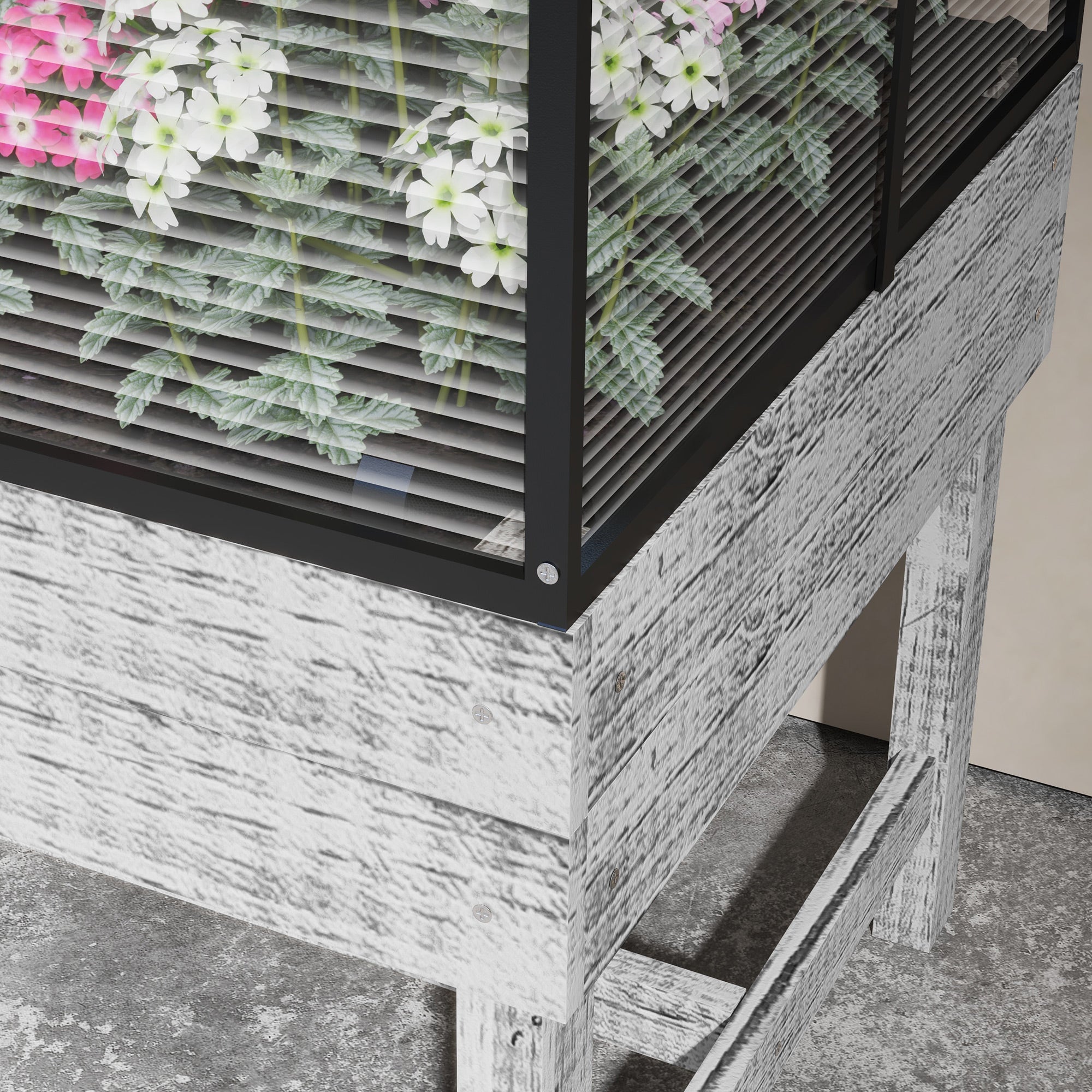 Elevated Wood Planter with Mini Greenhouse Raised Garden Bed with PC Panel Top Vent 120 x 60 x 103cm Distressed Grey