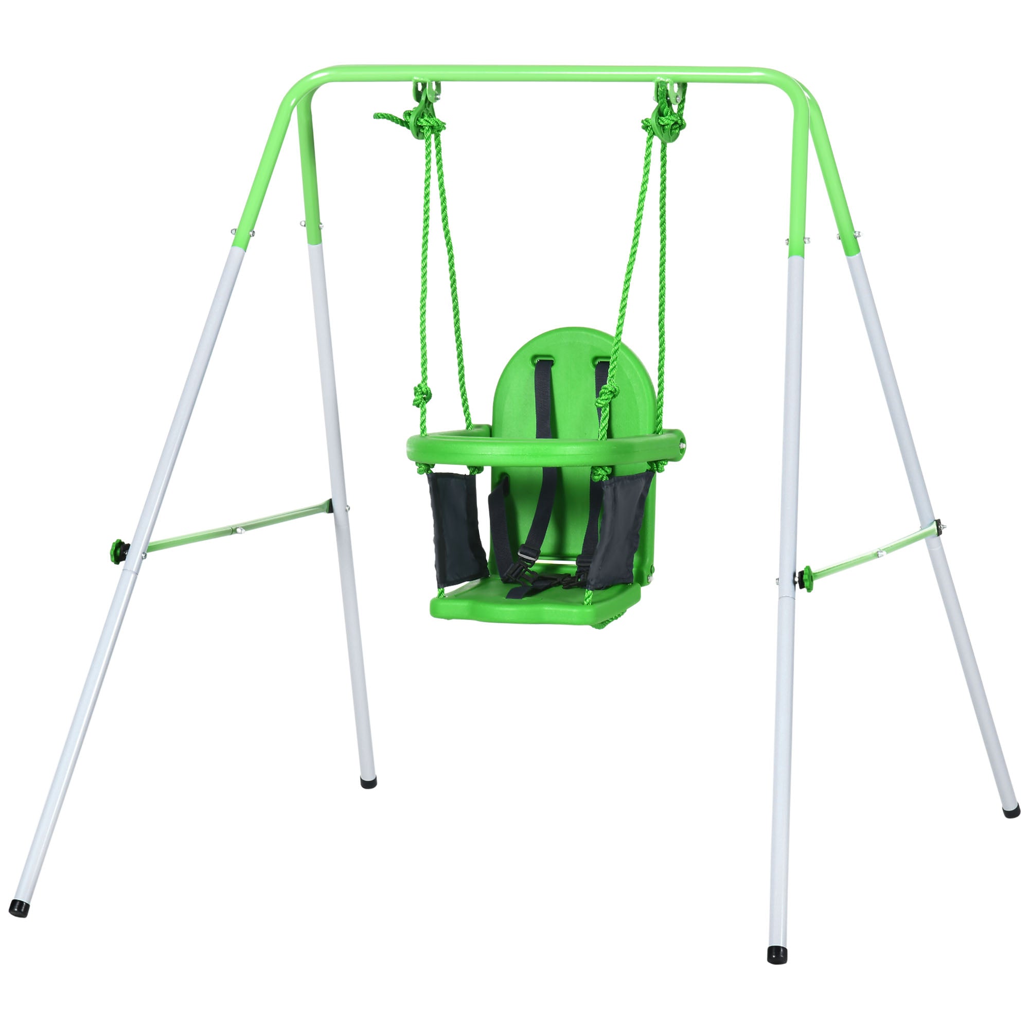 Steel Nursery Swing with Safety Seat Belt and Support Back - Green