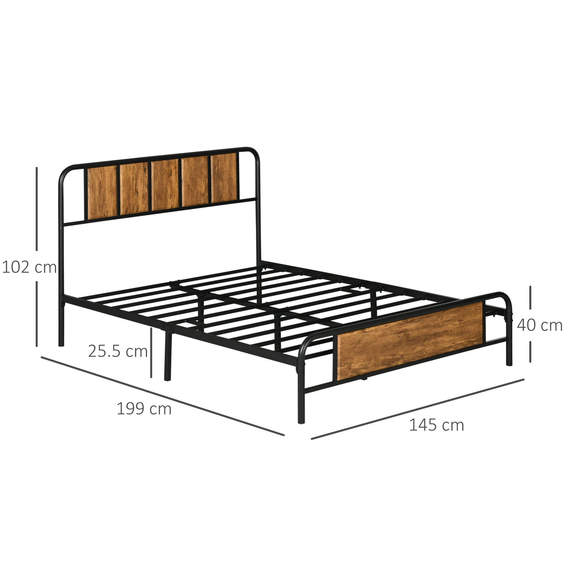 Industrial Style Double Bed Frame with Curved Headboard & Footboard