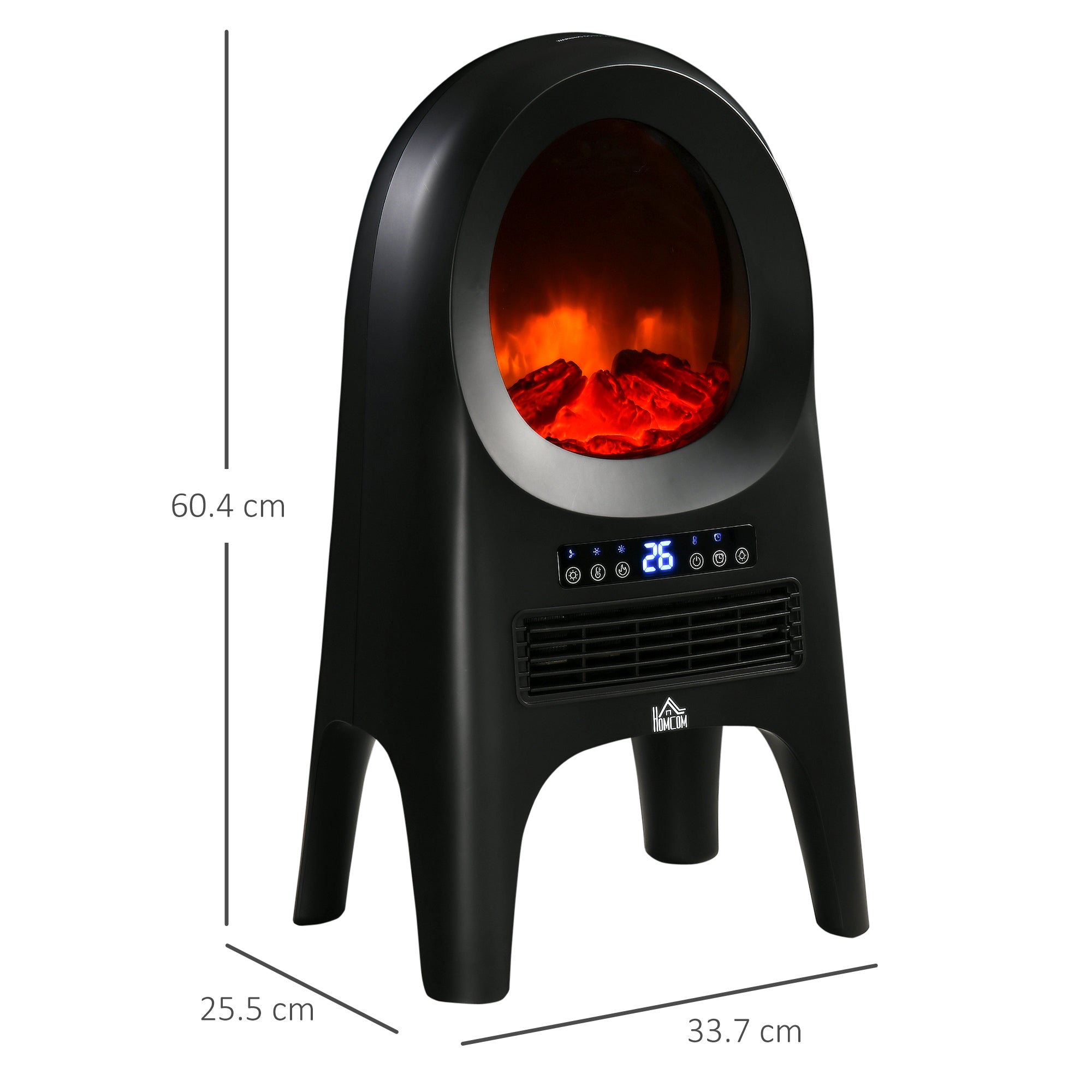 Ceramic Electric Space Heater, Freestanding Fan Heater with Realistic Flame Effect, 3 Heat Settings, Adjustable Temperature, 1000W/2000W, Black