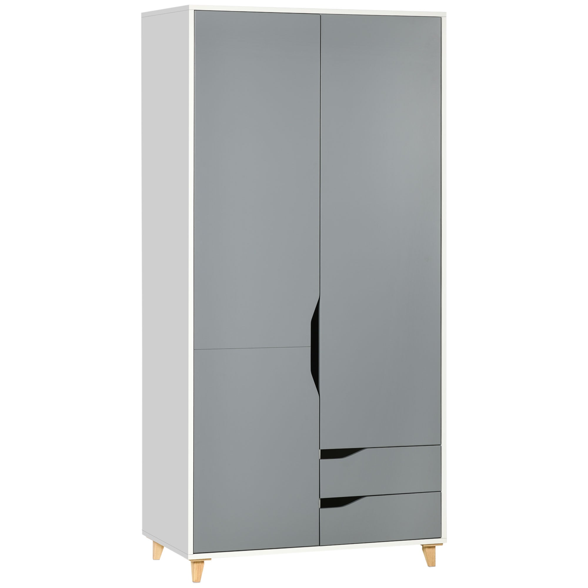 Wardrobe with 2 Doors, 2 Drawers, Hanging Rail, Shelves for Bedroom Clothes Storage Organiser, 89x50x185cm, Grey