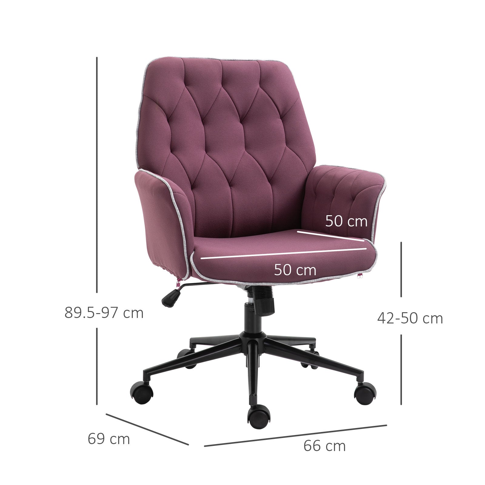 Linen Office Swivel Chair Mid Back Computer Desk Chair with Adjustable Seat, Arm - Purple