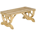 Rustic 2-Person Wooden Garden Bench with Wagon Wheel Legs Slatted Seat - Natural Wood Effect