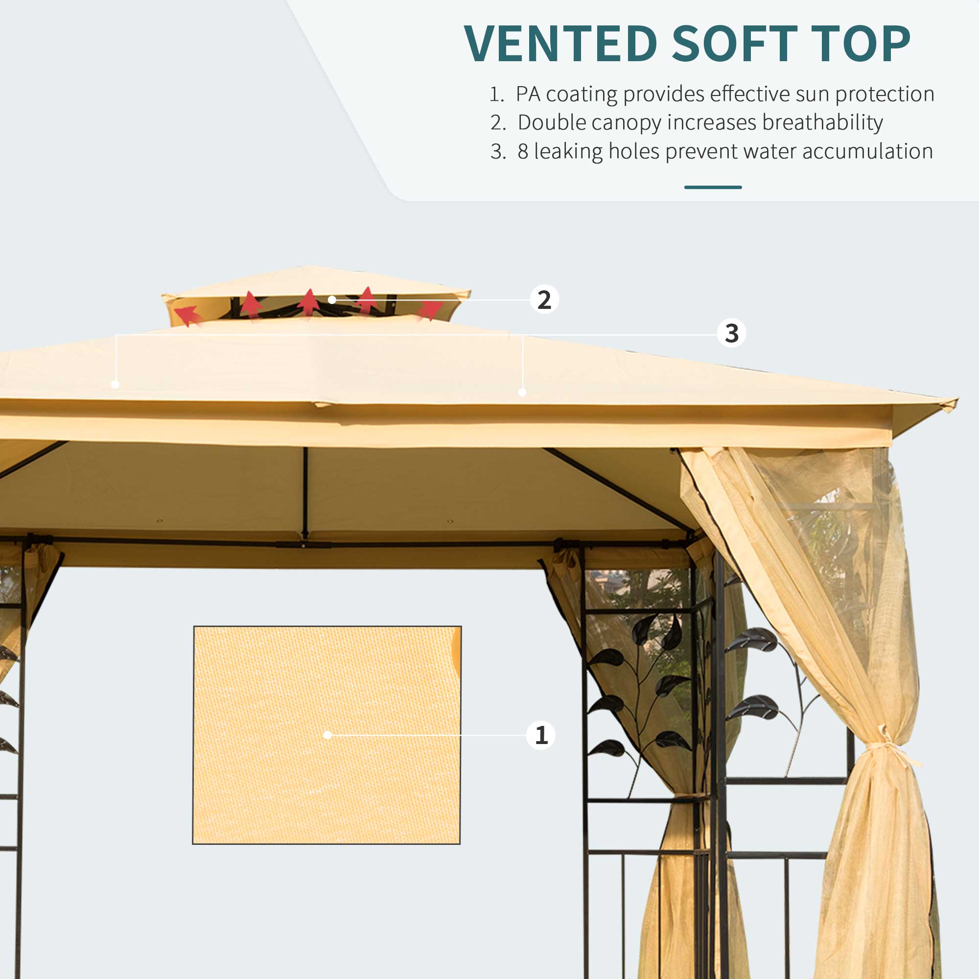 3x3 m Double Top Gazebo-Beige