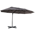 Double Parasol Patio Umbrella with Steel Pole, 12 Ribs, Crank Handle, Twin Canopy - Grey