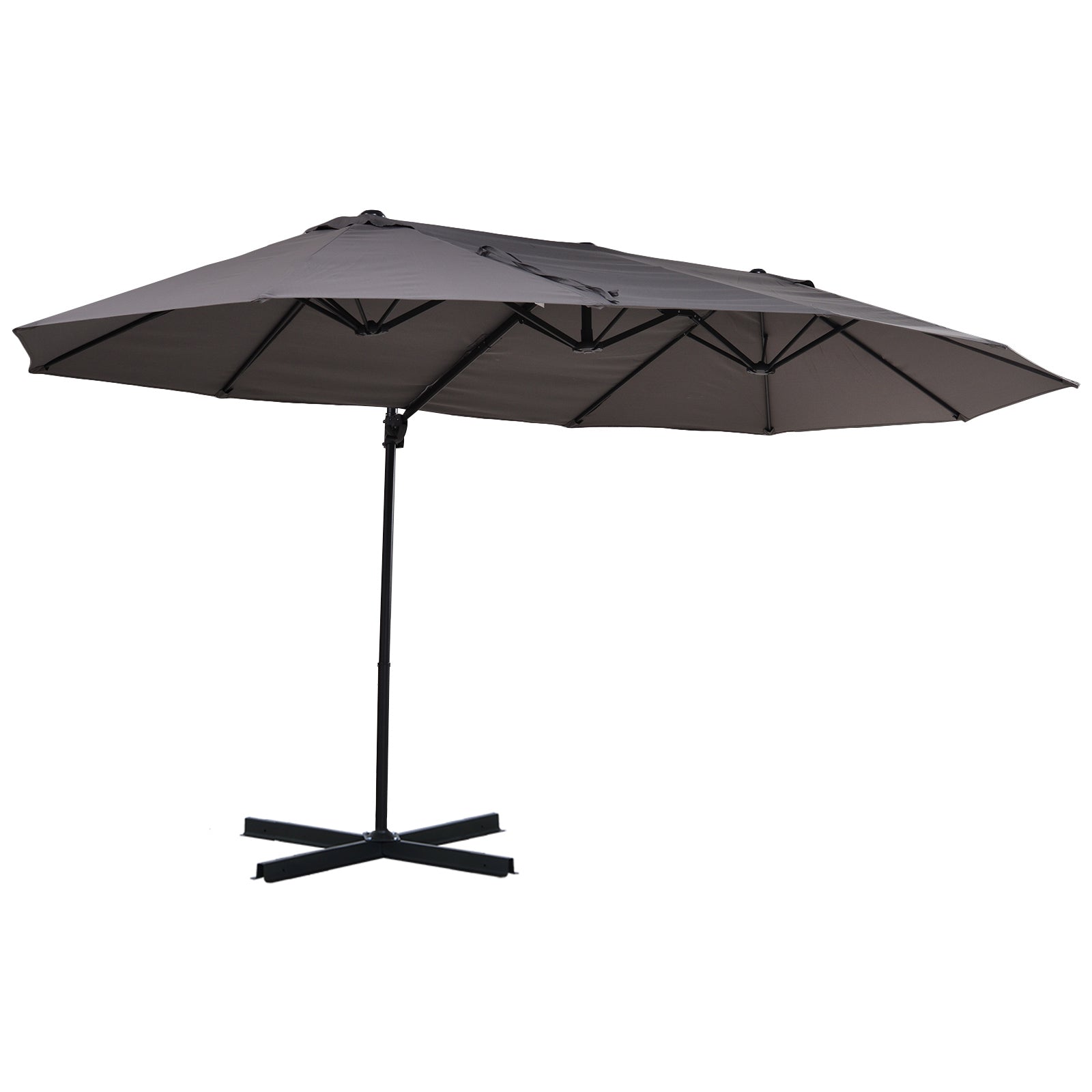 Double Parasol Patio Umbrella Garden Sun Shade w/ Steel Pole 12 Support Ribs Crank Handle Easy Lift Twin Canopy - Grey