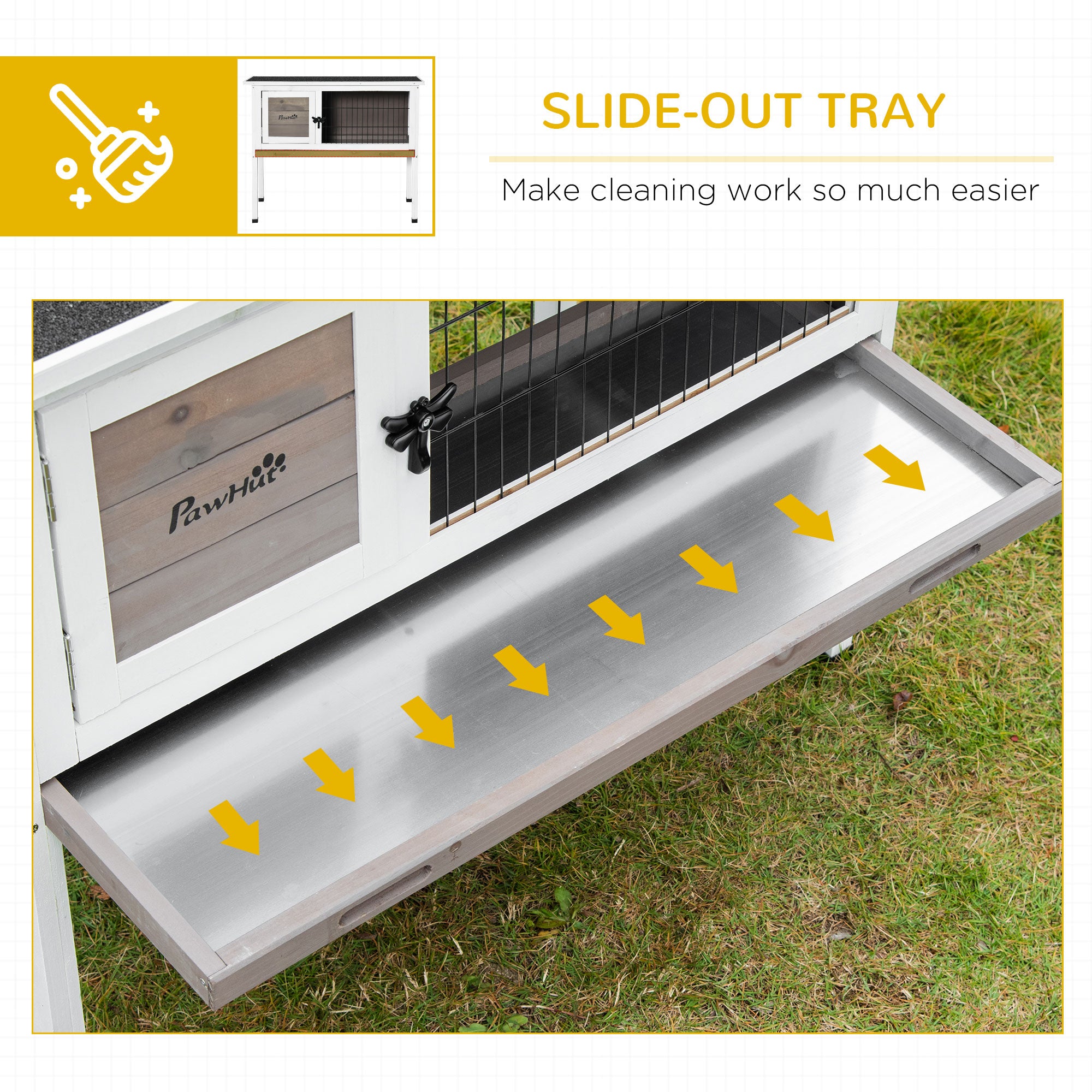 Elevated Wooden Rabbit Hutch, Indoor/Outdoor Bunny Cage with Hinged Asphalt Roof and Removable Tray for Guinea Pig, Brown