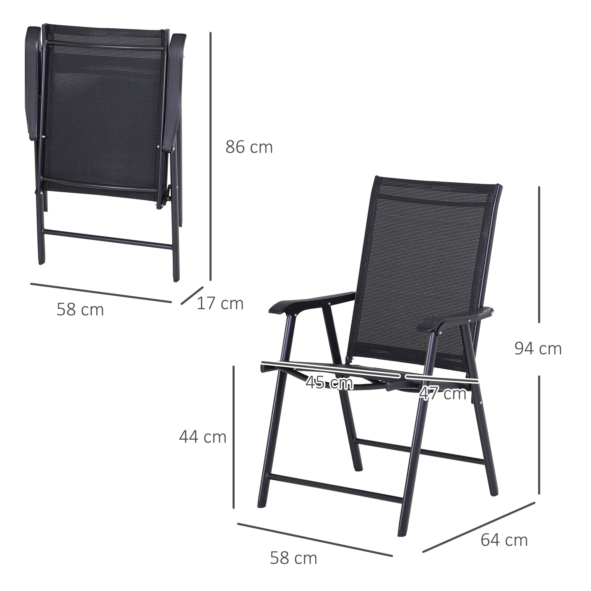 Set of 6 Folding Garden Chairs, Metal Frame Garden Chairs Outdoor Patio Park Dining Seat with Breathable Mesh Seat, Black