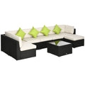 8 Piece PE Rattan Outdoor Corner Sofa Set with Cushions and Coffee Table - Black