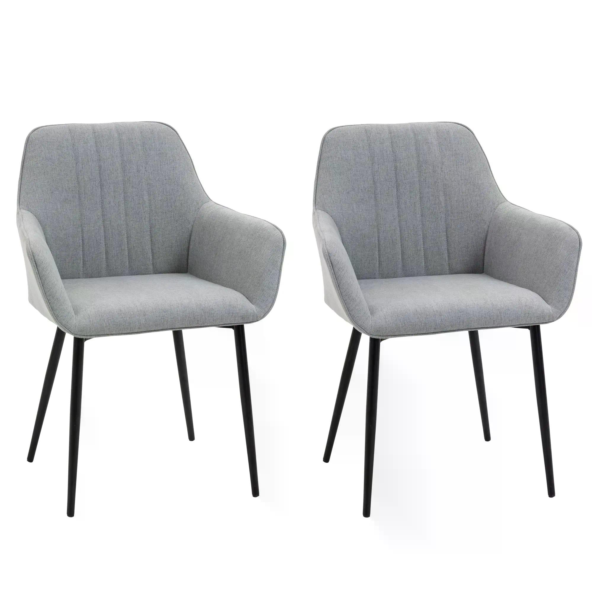 Dining Chairs Upholstered Linen Fabric Accent Chairs with Metal Legs, Set of 2, Light Grey