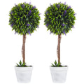 Set of 2 Decorative Artificial Ball Trees with Lavender Flowers in Pot 60cm - Green