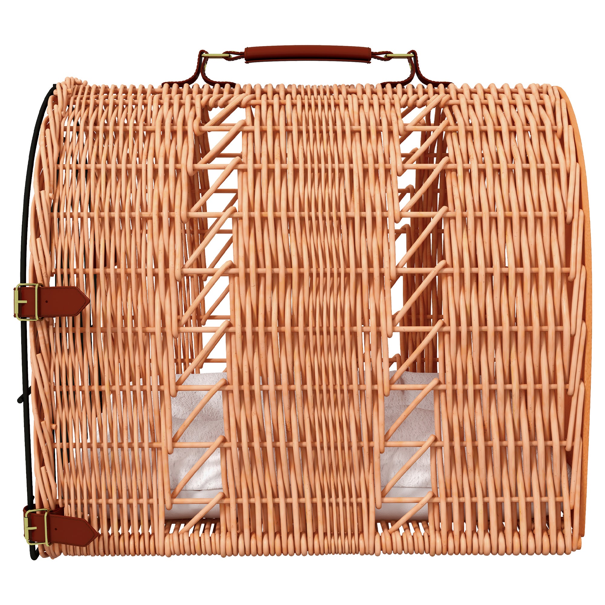 Wicker Cat Carrier Basket Kitten Bed Portable Pet Caves Houses w/ Soft Cushion 37 x 28 x 29 cm Orange