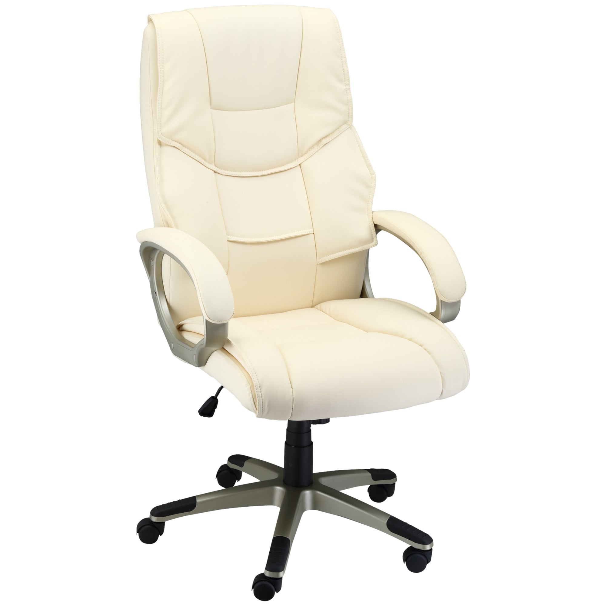 Home Office Chair High Back Computer Desk Chair with Faux Leather Adjustable Height Rocking Function Cream White