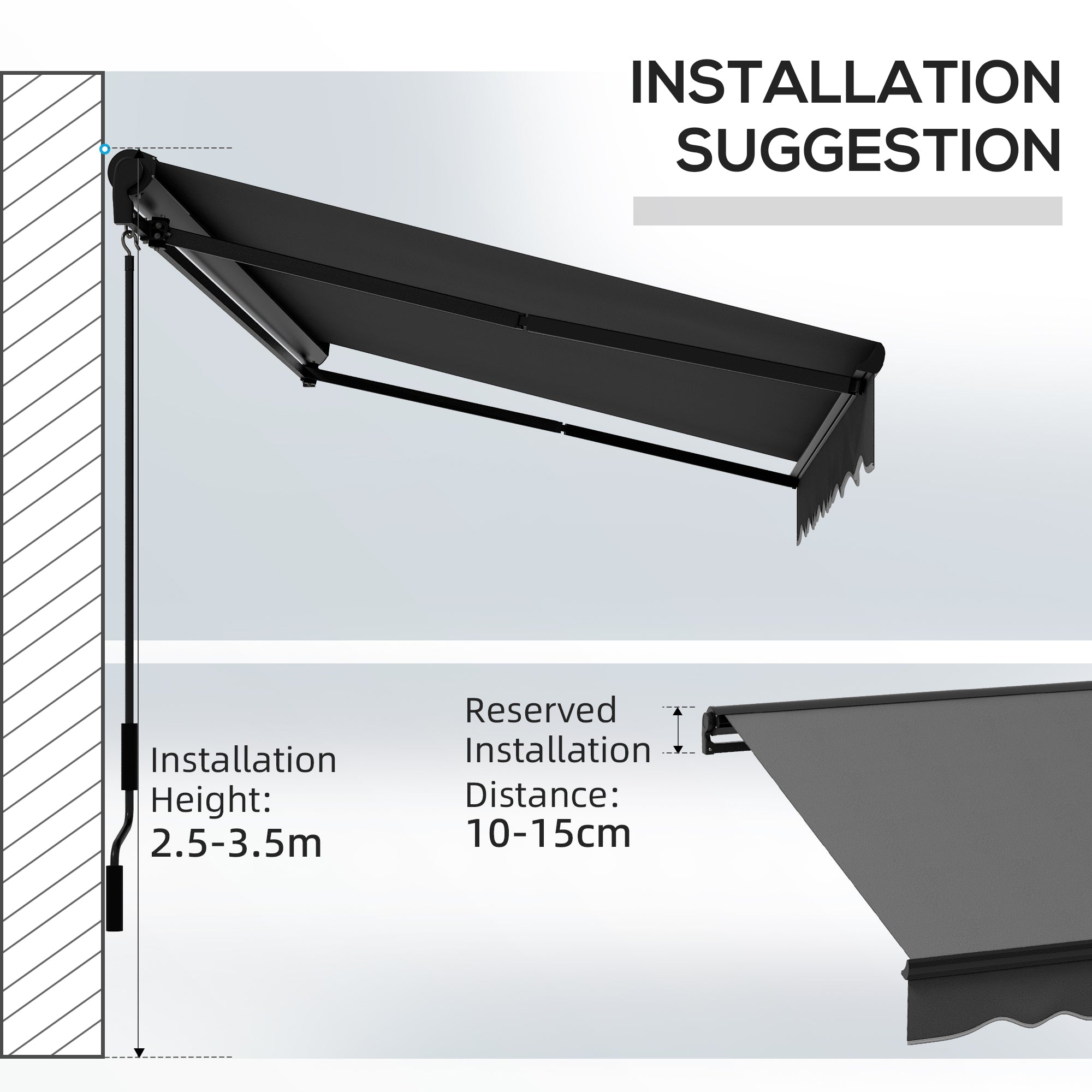 3 x 2m Aluminium Frame Electric Awning, Retractable Awning Sun Canopies for Patio Door Window, Dark Grey