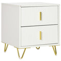 White Bedside Table with 2 Drawers and Metal Frame - White