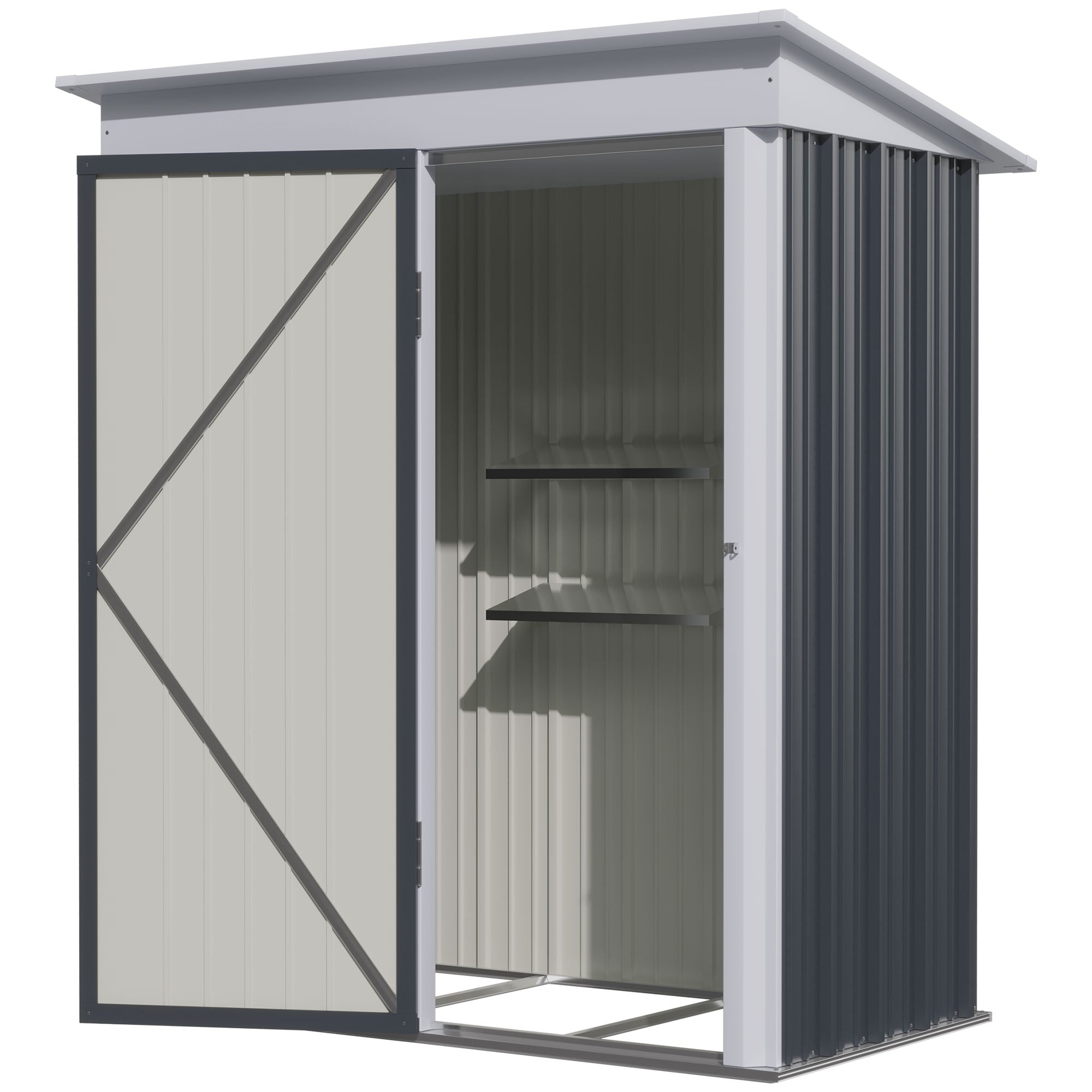 Metal Garden Shed, Outdoor Lean-to Shed for Tool Motor Bike, with Adjustable Shelf, Lock, Gloves, 5'x3'x6', Dark Grey